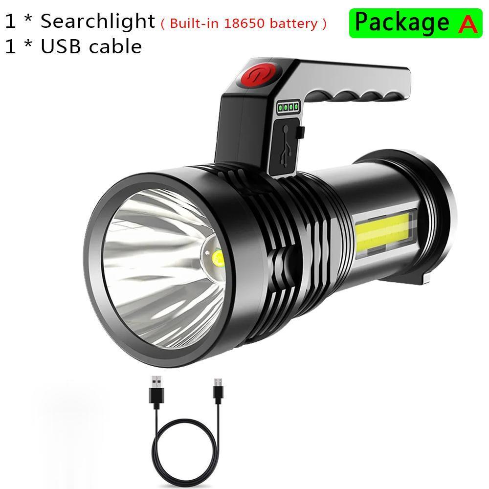 Powerful LED Portable Flashlight COB side lights Built-in Battery USB Rechargeable Household Waterproof Torch Outdoor Camping