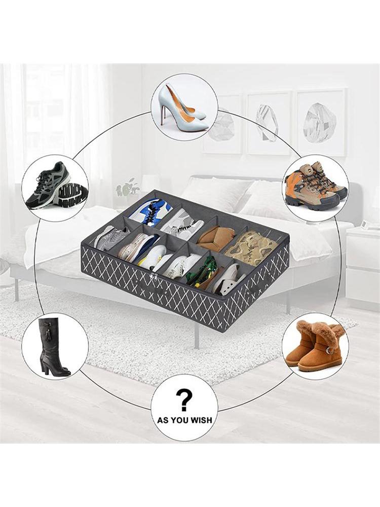 Under Bed Shoe Organizer, Holds 12 Pairs of Shoes, Shoe Packing Organizer with Transparent Window, Breathable, Foldable