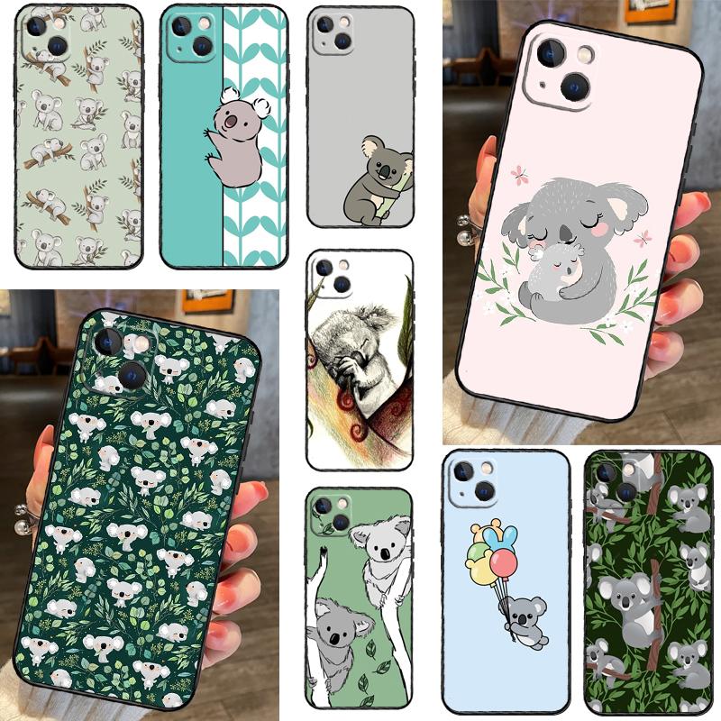 Cartoon Painting Animal Koala Phone Case For iPhone 16 11 12 13 Mini 14 15 Pro Max X XS Max XR Plus Cover Bag