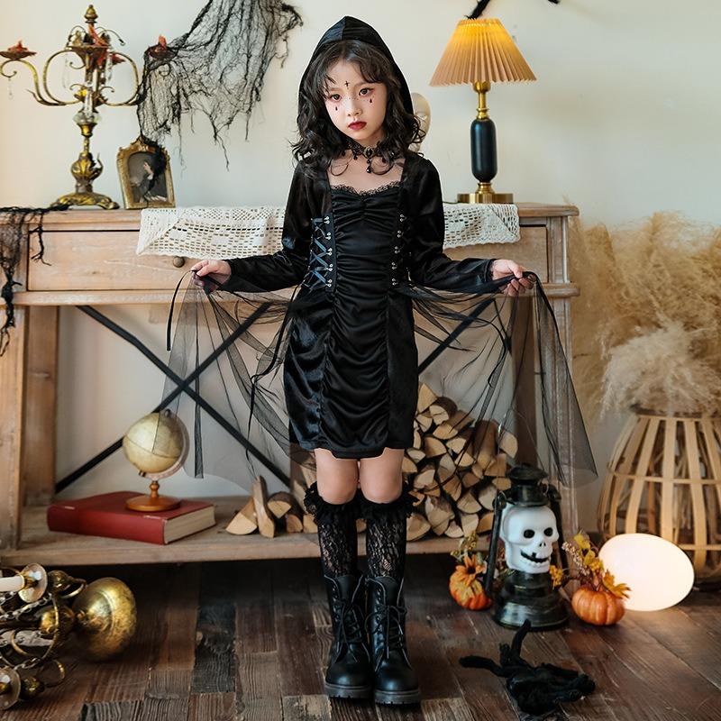 Halloween Children's Costume Dark Goth Witch Girl Dress Little Demon Children's Clothing Stage Walk Show Clothing