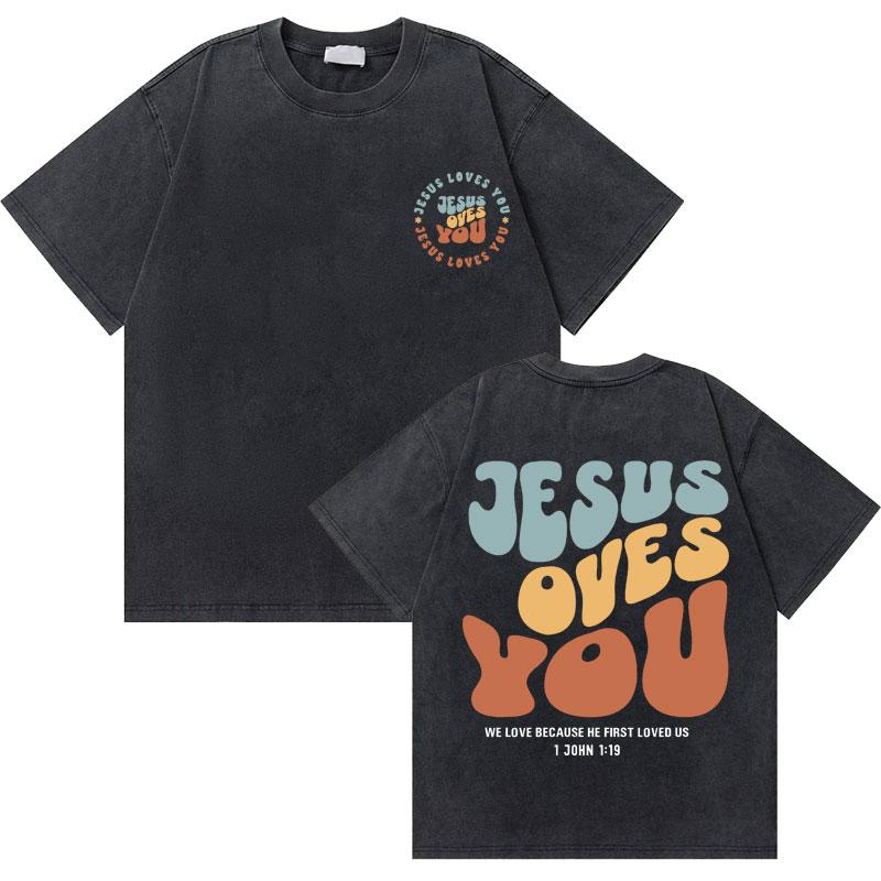 Lavado Vintage cristiano Jesús buenas noticias Dios te ama versículo de la Biblia camisetas gráficas hombres mujeres mod 2174