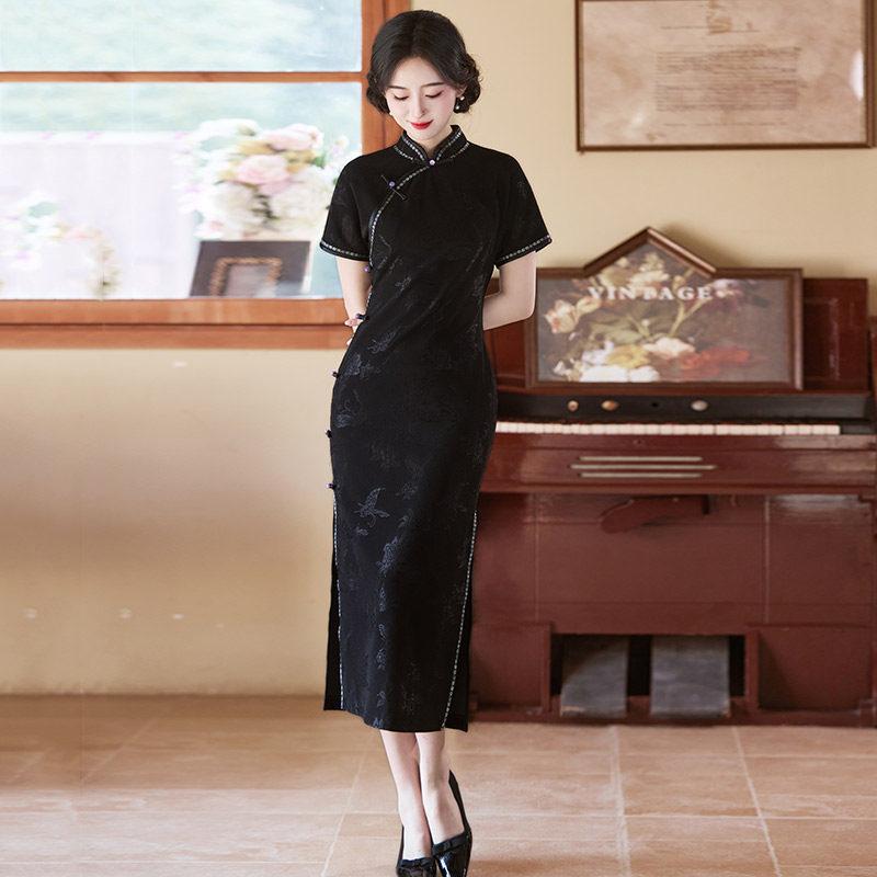 Black, send the national style, new Chinese style, Suzhou long cheongsam, improved young 1011 new women's high-end summer
