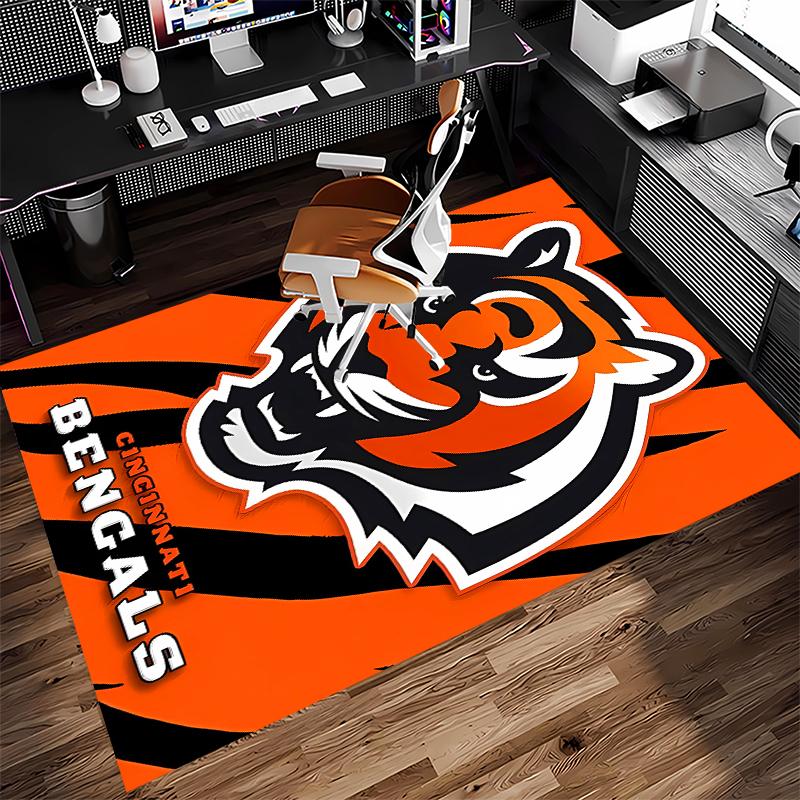 1pc Cincinnati Bengals LOGO Print Area Rug - Soft,Washable Non-Slip Indoor Mat for Office Chairs,Living Room,Home Office Decorative Rug