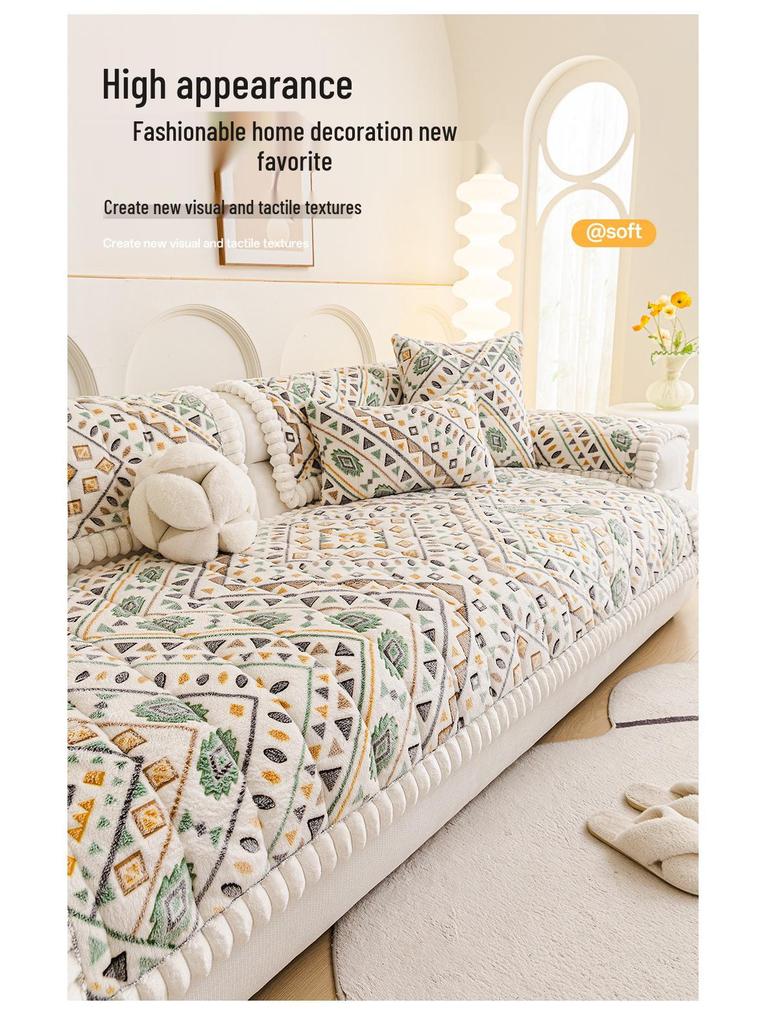 Bohemian High-Weight Snowflake Velvet Sofa Cushion Cover, Autumn/Winter 2025, Non-Slip Design