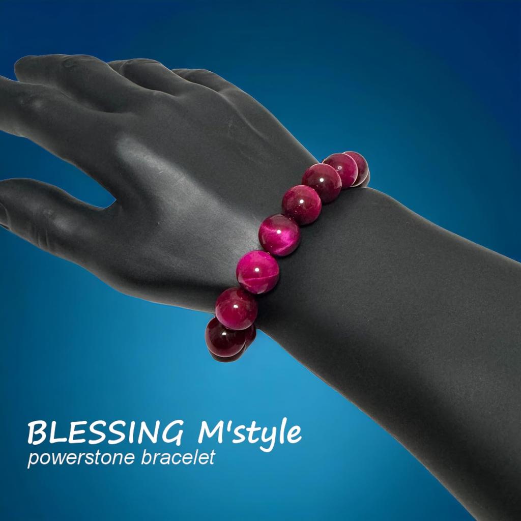Power Stone Natural Stone Bracelet for Men Money Love Pink Tiger Eye 12mm Comes with a drawstring bag with brand name logo [BLESSING M'style] [Work
