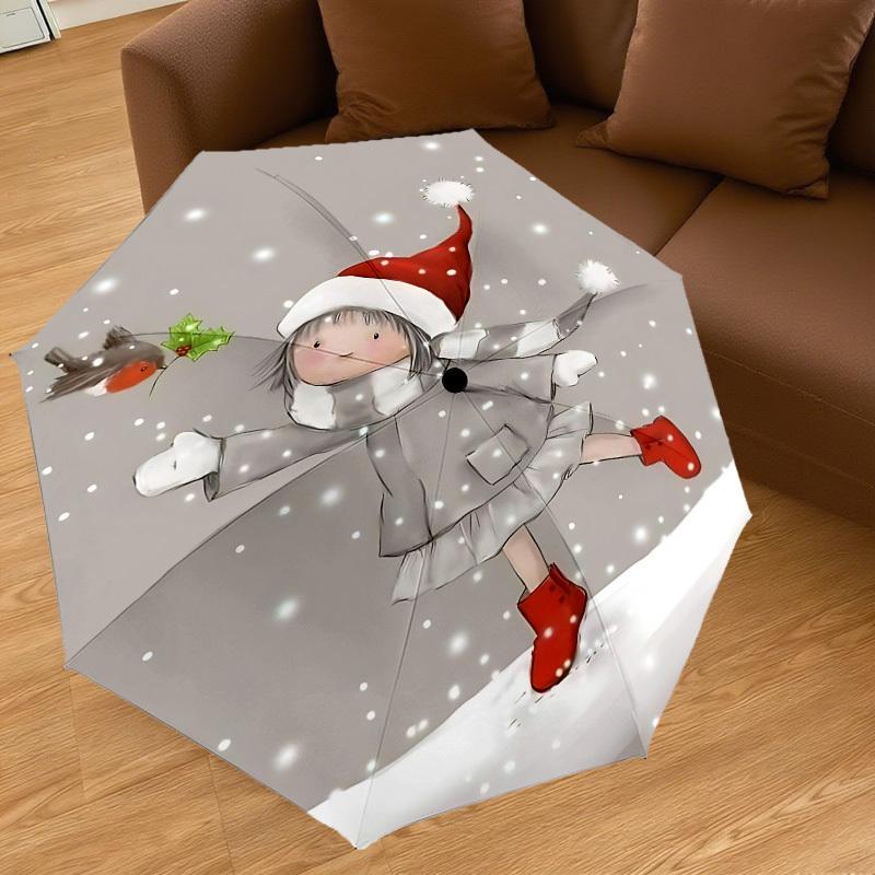 1PC Girl snowflakeAutomatic Open/Close Umbrella with Windproof, 8-Rib Sturdy Canopy, Durable Ribs, Fashionable Design, Outdoor Accessory, Fun Prin, Ho