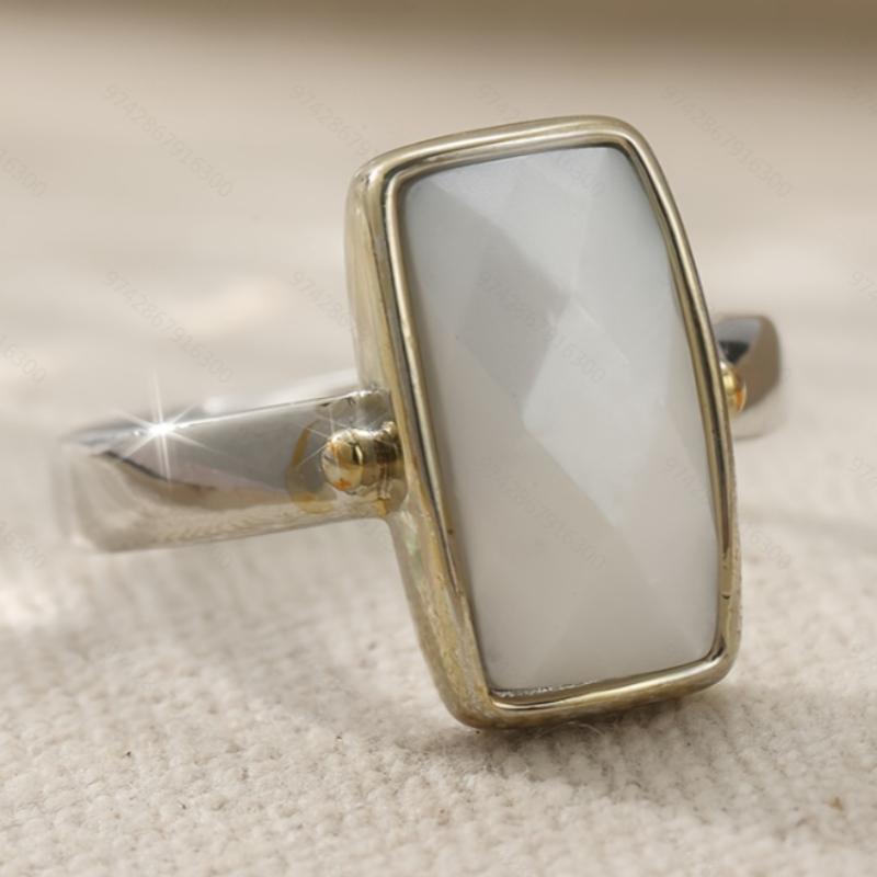 1-piece Retro Silver Color Square Inlaid Stone Ring, Suitable for Women's Simple Design Daily Accessories and Gifts