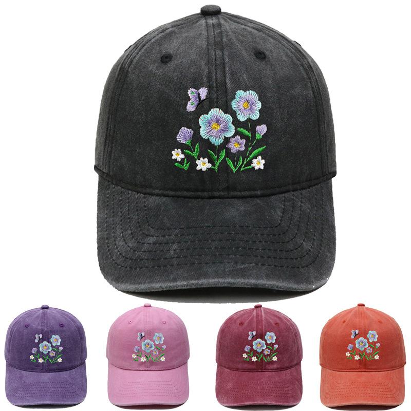 Imitation embroidery flower embroidery washed retro soft top baseball cap American men's and women's casual outdoor sunshade cap