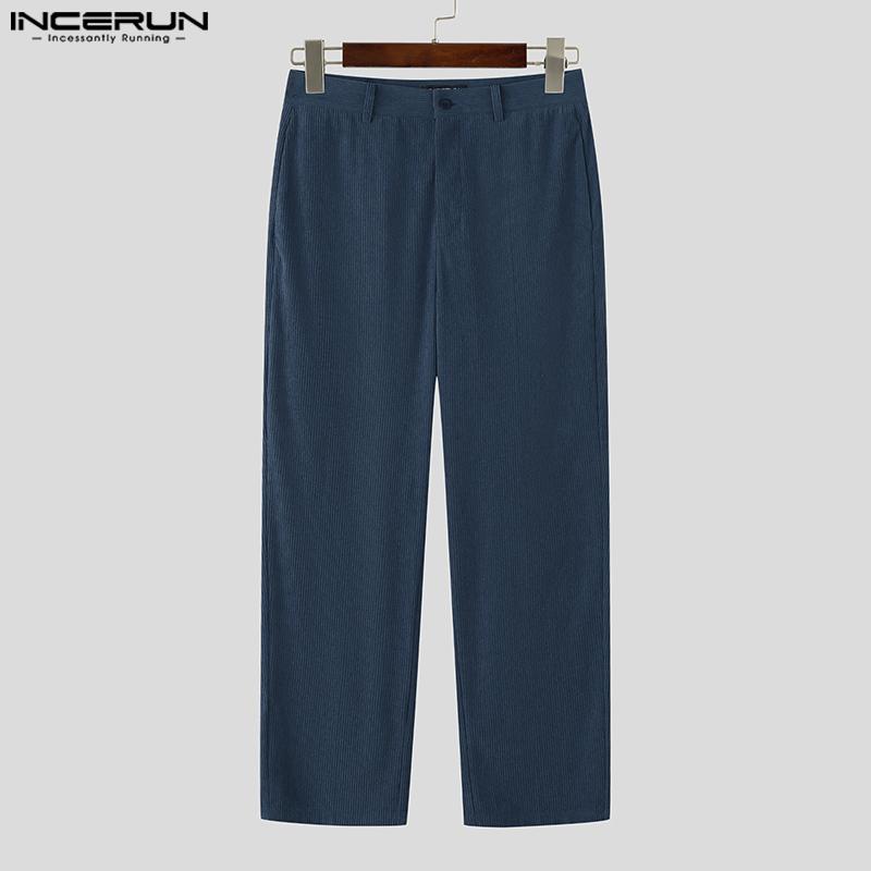 INCERUN Pánské zapínací v pase ležérní dlouhé manšestrové harémové kalhoty spodní