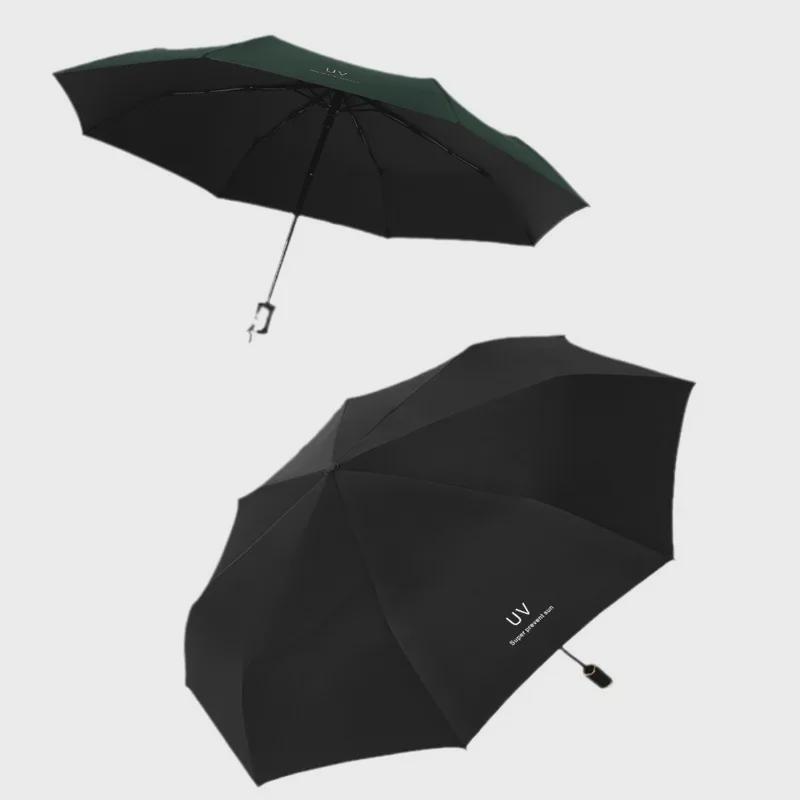 Umbrelă automată neagră cu dublă utilizare pentru femei - protecție UV și solară pentru orice vreme