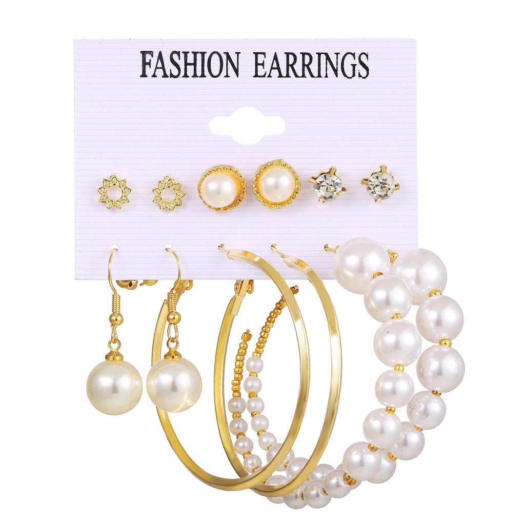 Gold-Pearl Punk Hoop Earrings Set for Women
