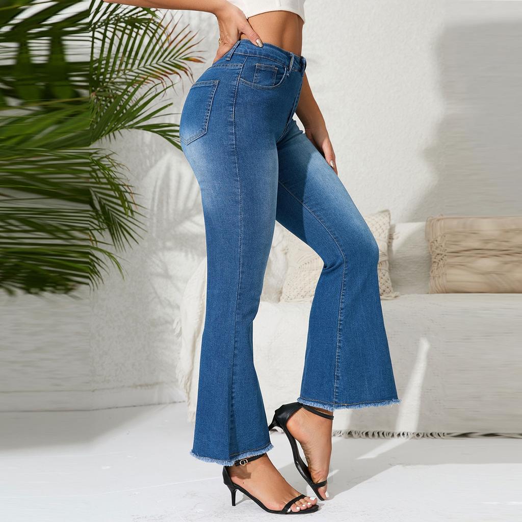 Girls Fashion High-Waisted Stretch Leg Slit Slim Jeans