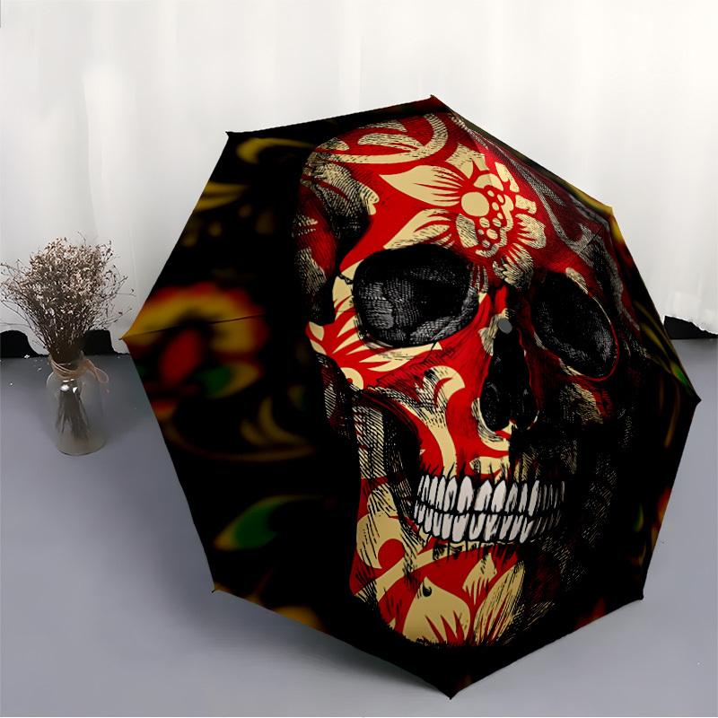 1pc Skull Pattern Automatic Opening/Closing Folding Umbrella with 8 Ribs, Portable Sunshade Umbrella Birthday and Holidays gifts yy250105117