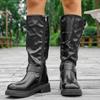 Fashion Retro Brown Western Cowboy Boots for Women 2025 Autumn Winter PU Leather Knee High Botas Mujer Zip Buckle Platform Knight Boots