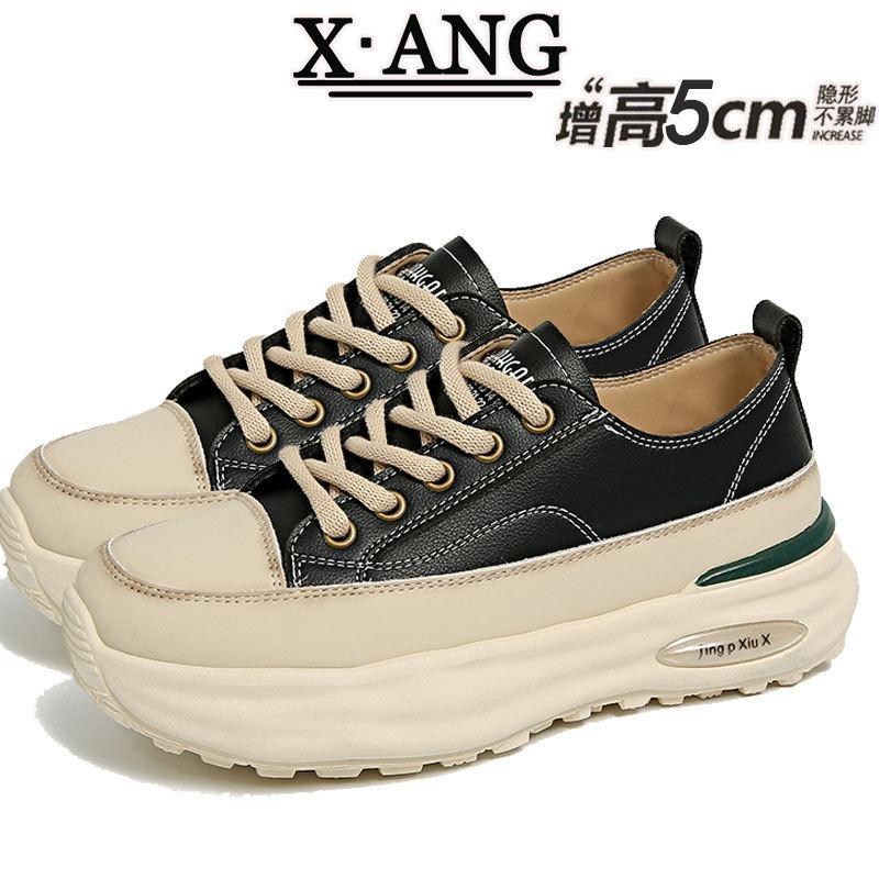 Thick-soled heightening women's shoes leather spring new versatile little white shoes children's casual sports board shoes