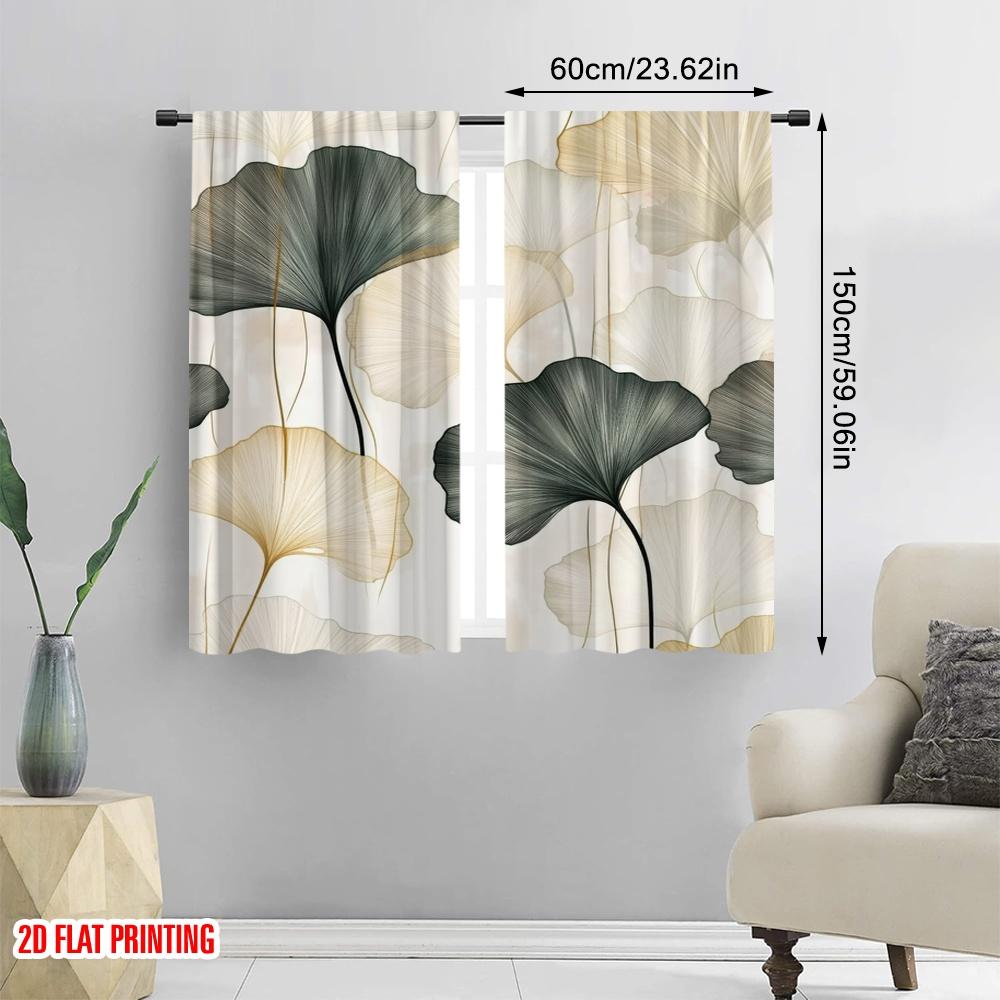 2pcs,2D Plane Printing Curtains&Window Treatment Ginkgo Harmony (2) Polyester Easy Install (without Rod) Versatile All Use for