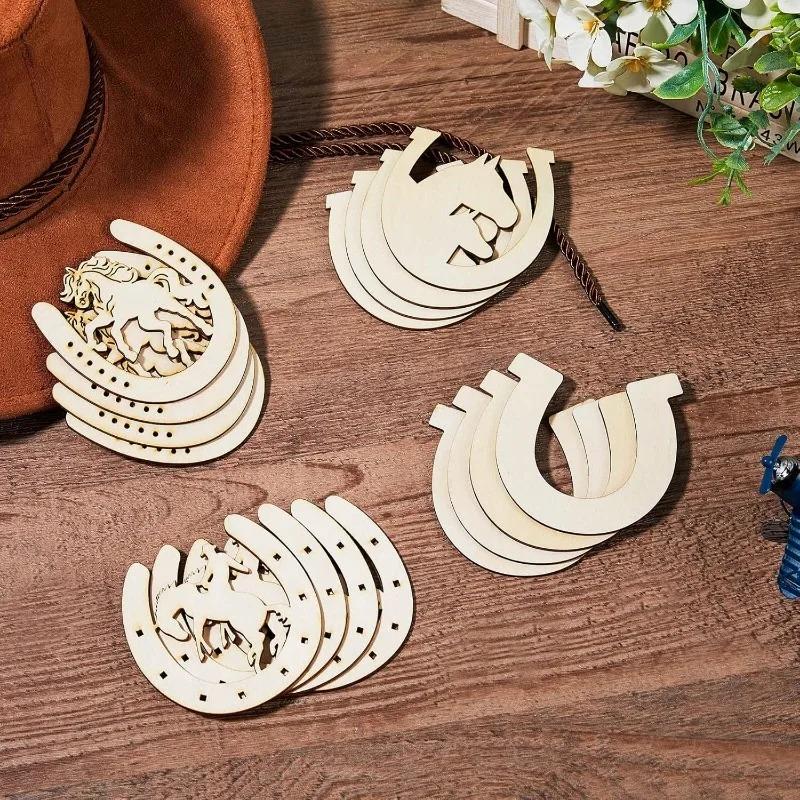 24pcs/lot Wooden Horseshoes Cutout for Crafts DIY Unfinished Wood Horseshoes Christmas Cowboy Decor Western Party Decor Crafts