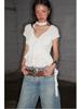 2026 Spring/Summer Y2K Retro Women's V-Neck Ribbon Lace Cardigan, Short Sleeve