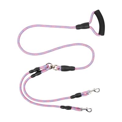 Neue Hunde-Mehrkopfleine bunte Nylon-Reflex-Ein-zu-Zwei-Hundeleine explosionssichere Haustierhundeleine