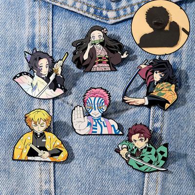 Hot 6Pcs Cartoon Comic Strip Brooch Creative Nezuko & Tanjirou Enamel Pin Metal Badge Jewelry Clothing Backpack Accessories Gift