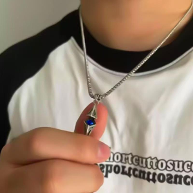 Star rhombus zircon high-grade geometric necklace, trendy handsome ins pendant, trendy cold and simple men's matching