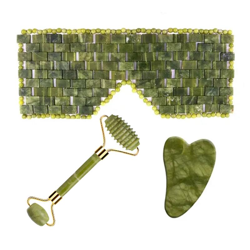 Natural Cold Therapy Jade Eye Mask Face Jade Massager Roller Guasha Board Set Eye Relaxing Facial Lifting Massage Tools