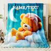 Custom Name Sleeping Teddy Bear Flannel Blanket, Suitable for Sofa, Bed, Birthdays, Children, Friends, Gifts