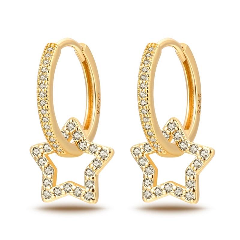 925 Silver Colorful Zircon Rose Gold Star Moon Women Earrings Brilliant Wedding Engagement Star Earrings Jewelry Gifts
