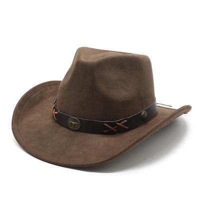 Suede Western Cowboy Hat Horn Woolen Jazz Top Hat Men And Women Ethnic Style Big Eaves