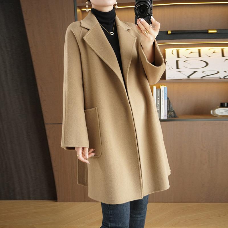 100% Wool Women Coat TIDENOVEL Autumn Wool Long Coat Handmade Pea Coat Winter Warm Wool Long Jacket Overcoat