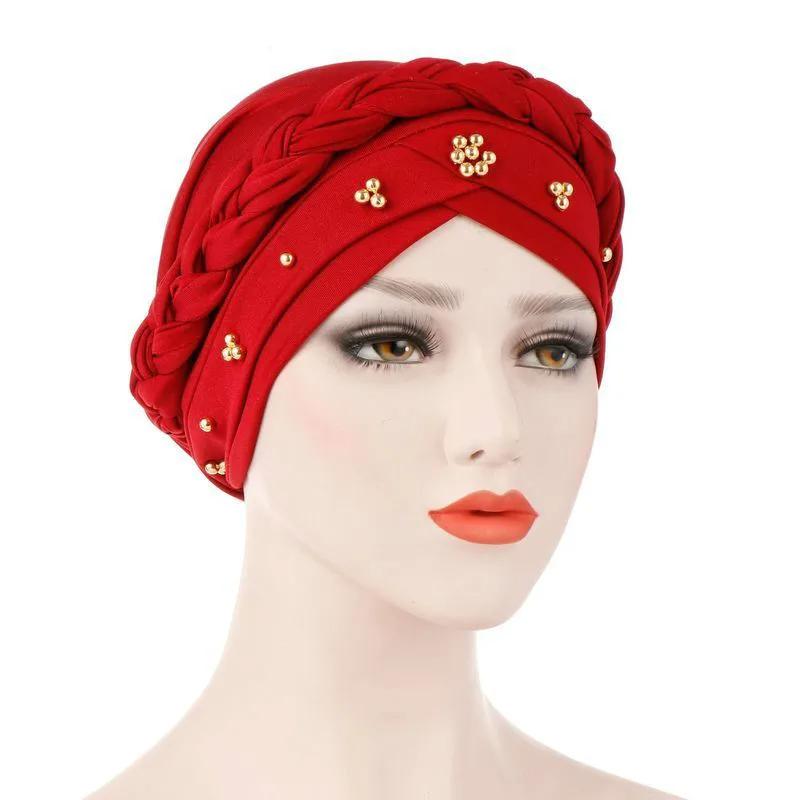 Women Hair Care Islamic Jersey Head Scarf Milk Silk Muslim Hijab Beads Braid Wrap Stretch Turban Hat Chemo Cap Head Wrap