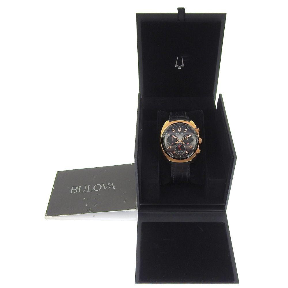 Used [BULOVA] Bulova Curve Chronograph 98A156 Gold Plated x Leather Quartz Chronograph Men's Black Dial Watch