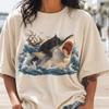 Funny Black Cat Riding Shark T-Shirt, Nautical Adventure Graphic Tee (Garment-Dyed)