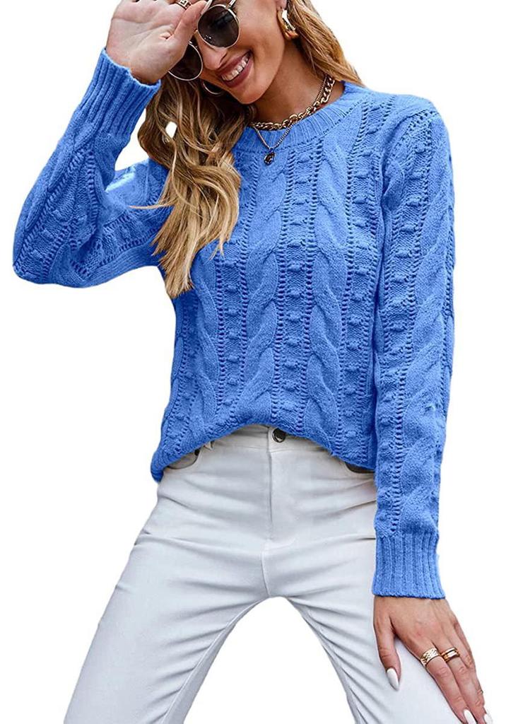 2026 Autumn Winter Women's Long Sleeve Cable Knit Pullover Sweater
