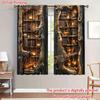 2 Pcs Tree hole bookshelf print curtains,suitable for bedroom,living room kitchen decoration,home decoration,window decoration