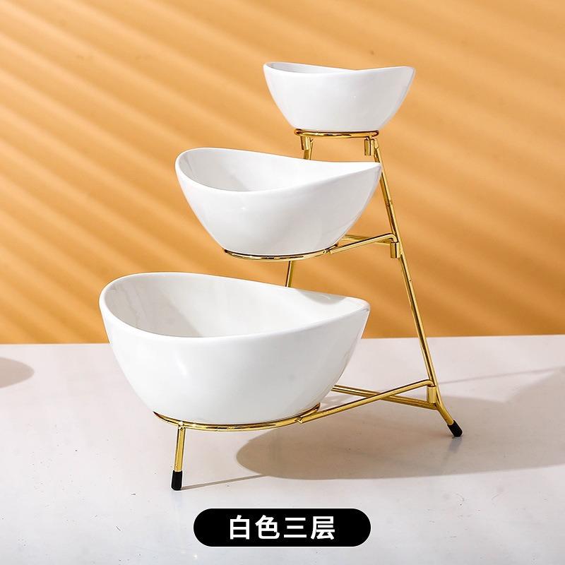 European Light Luxury Multi-Layer Fruit Plate Creative Living Room Household High-Value Ceramic Snack Candy Plate Dim Sum Dried Fruit Basket