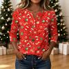 Top casual da donna con stampa natalizia a maniche lunghe