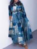 Women's 2024 Spring Lace-up Print African Plus Size Midi Dress