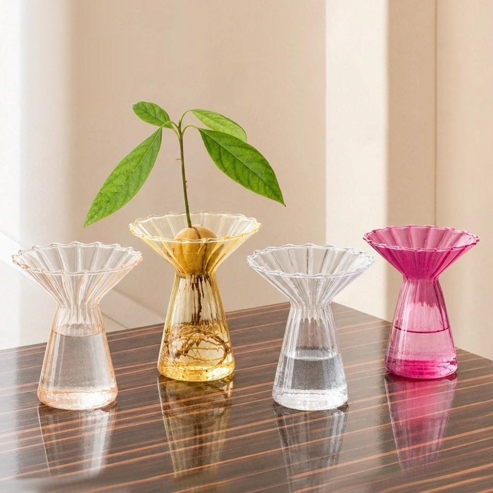Colored Hydroponic Vase Vertical Striped Flower Pot Terrarium Decorative Vase Office