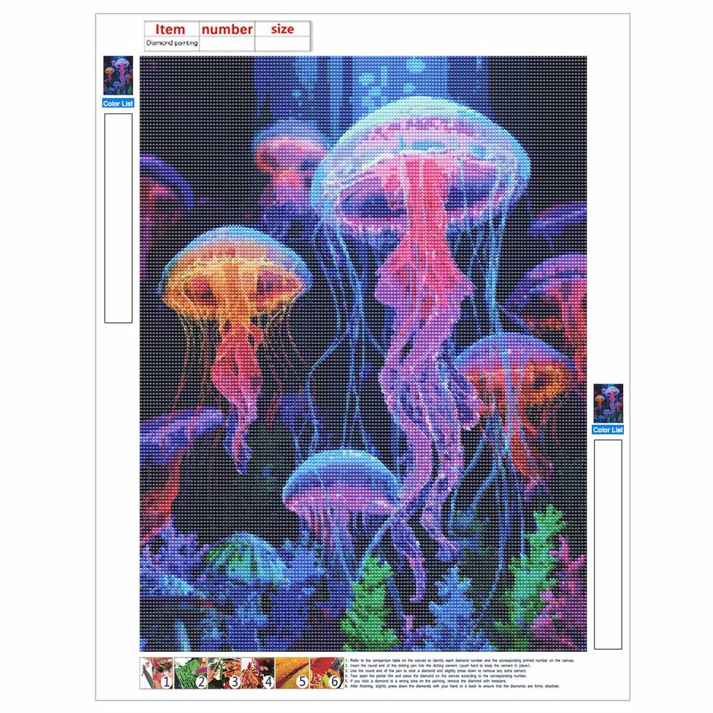 Jellyfish DIY Diamond Art Painting Kit with Shiny Resin Diamonds for Adults Relaxing Craft Wall Decor and Handmade Gift Idea Set Decor