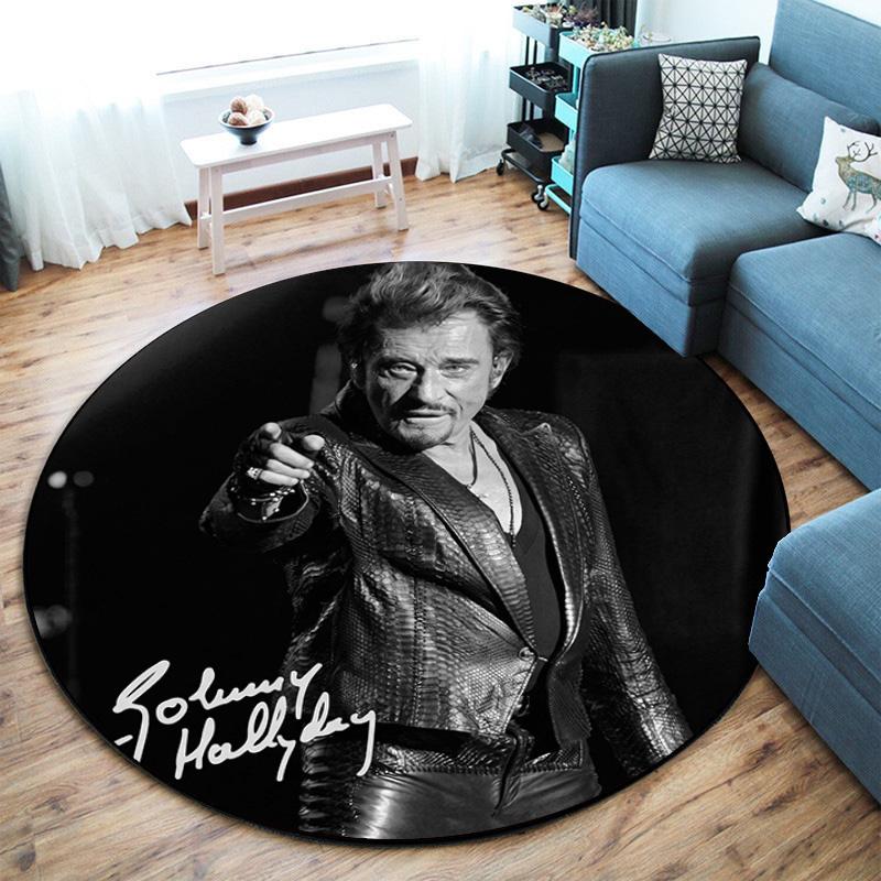 French legendary rock singer and actor Johnny Hallyday Round Carpet Soft Home Decoration Corridor Table and Chair Anti slip Outdoor Floor Mat rug H21