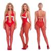 Sex underwear neck gold bow Christmas uniform sexy hollow one-piece mesh in stock