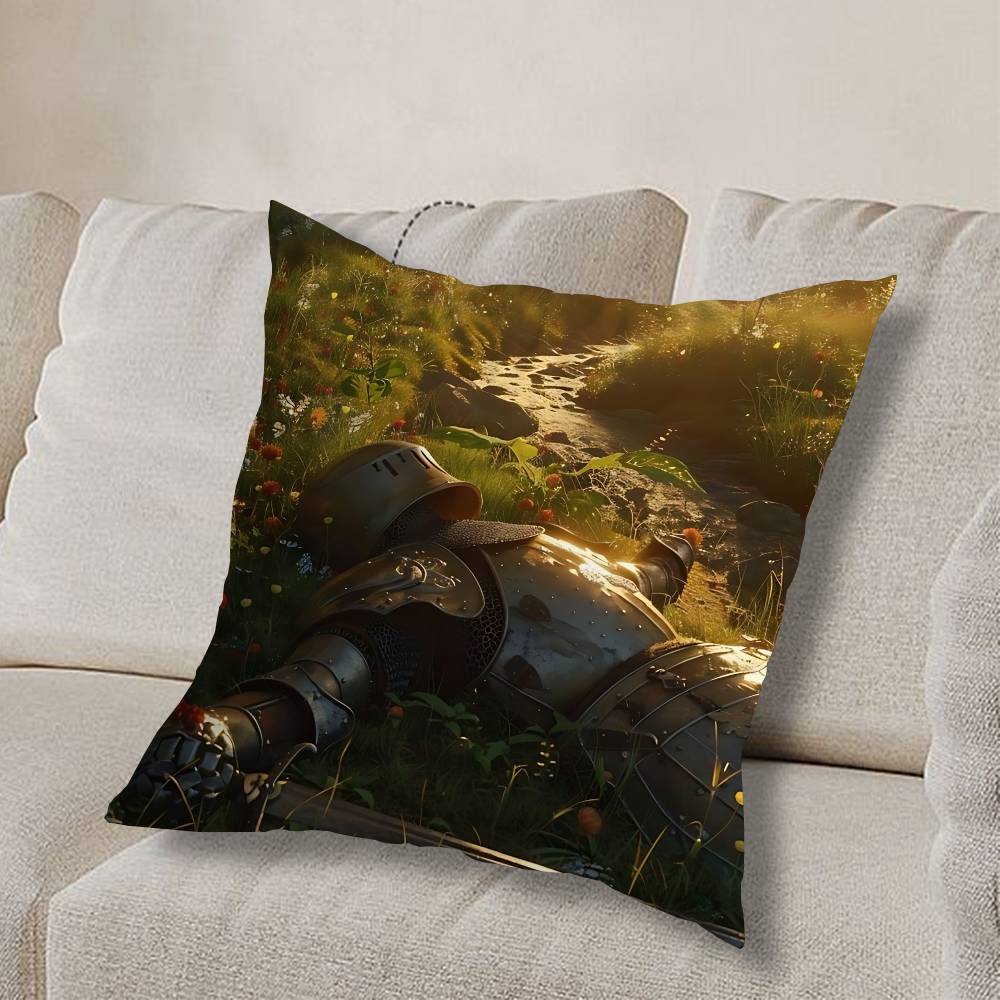 fully armed Medieval Knight Pillow Case Pillow Case Living Room Sofa Cushion Cover Suitable For Home Bedroom Room Decoration