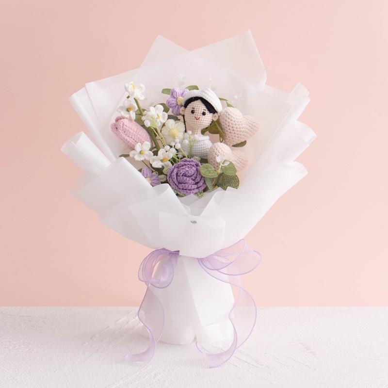 Hand-Knitted Rose Yarn Bouquet - Perfect Birthday or Festival Gift for Friends and Teachers