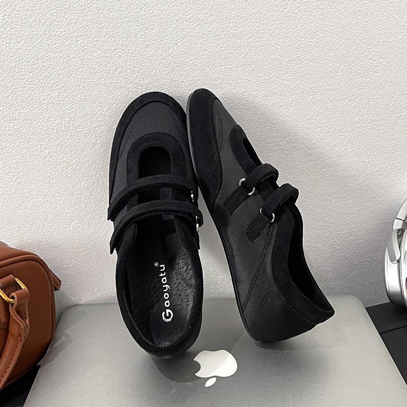 Za Velcro Casual Shoes Women'S Spring Retro Ballet Shoes Mary Jane Red Inner Height-Increasing Flat Shoes