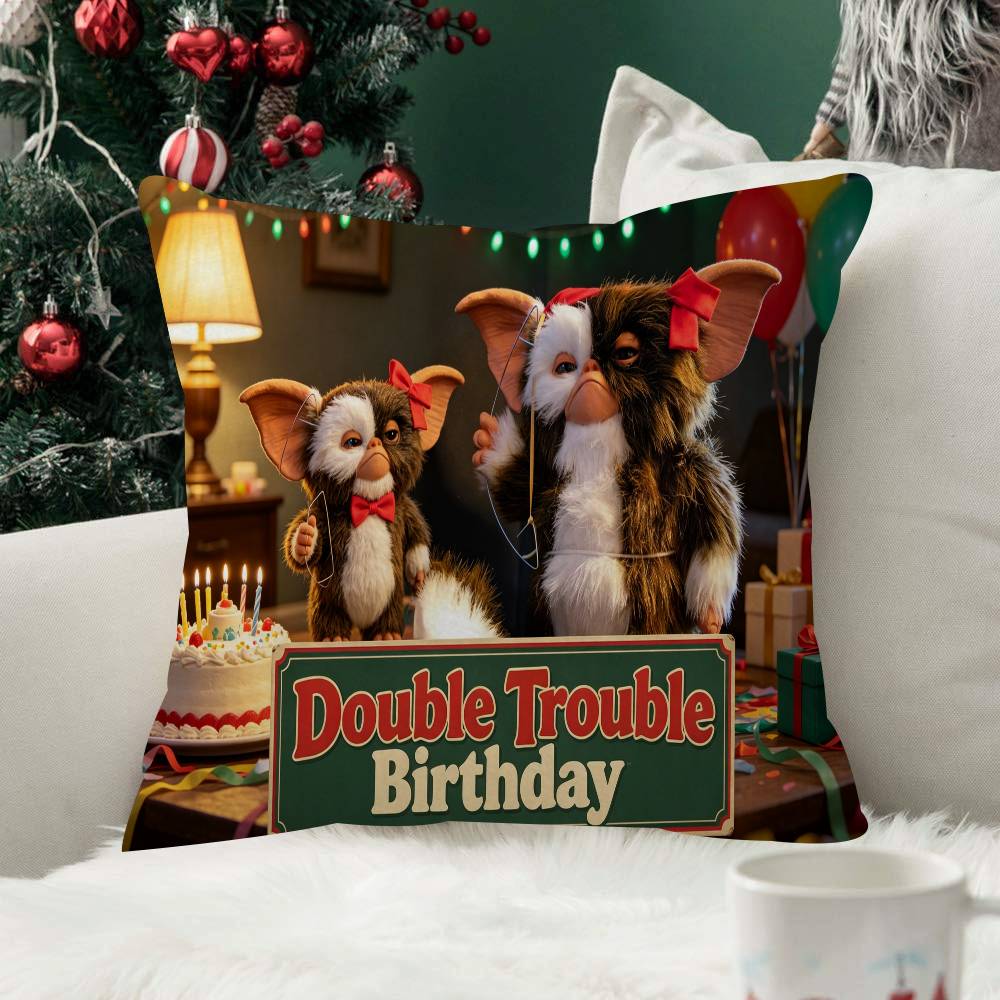 Movie Pillow Case Little Plush Fabric Soft Double Sided Print Sofa Mogwai Cushion Cover Throw Pillow Covers