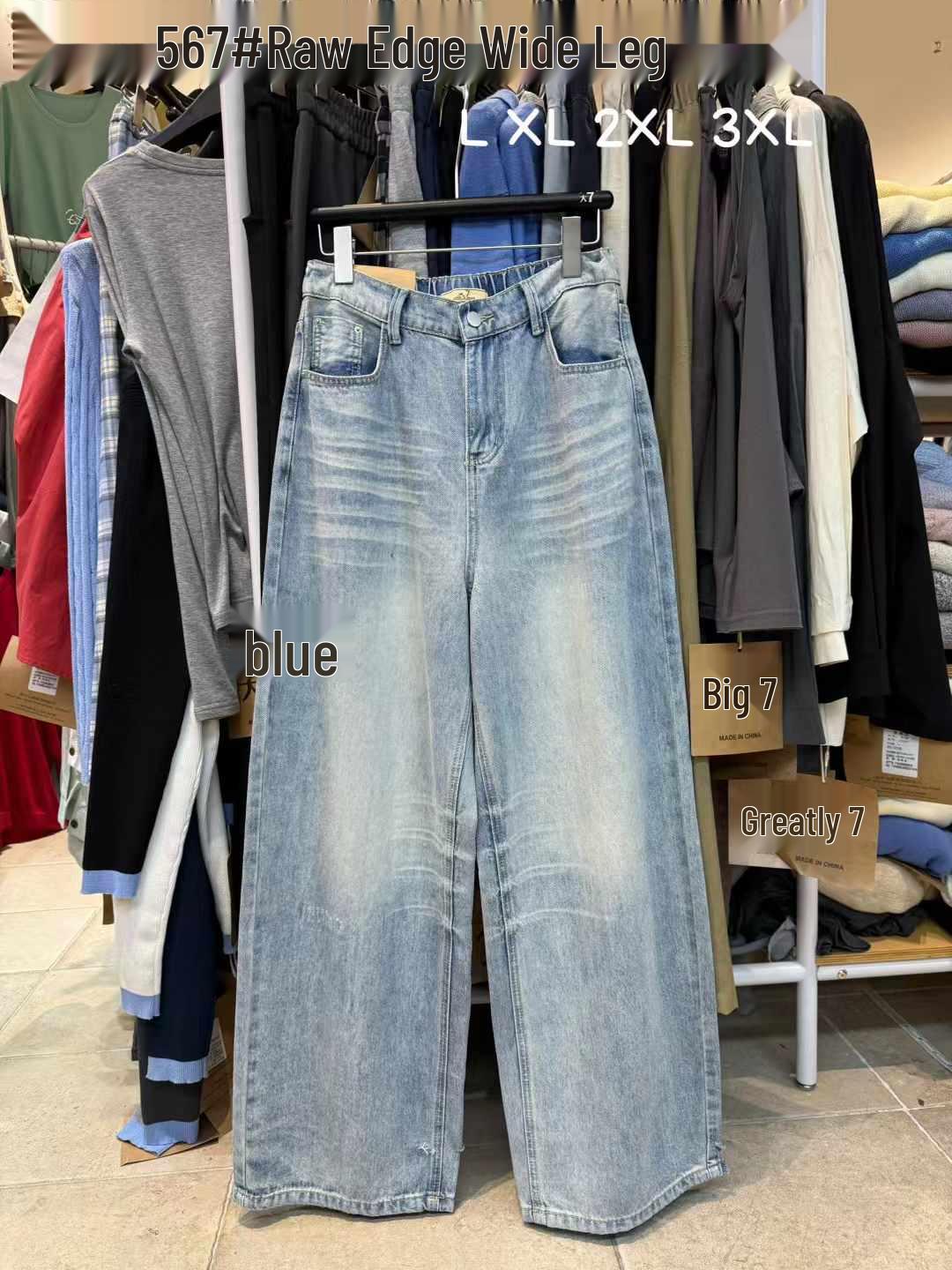 

Женские джинсовые брюки больших размеров с высокой посадкой, потертостями и широкими штанинами 2XL синий