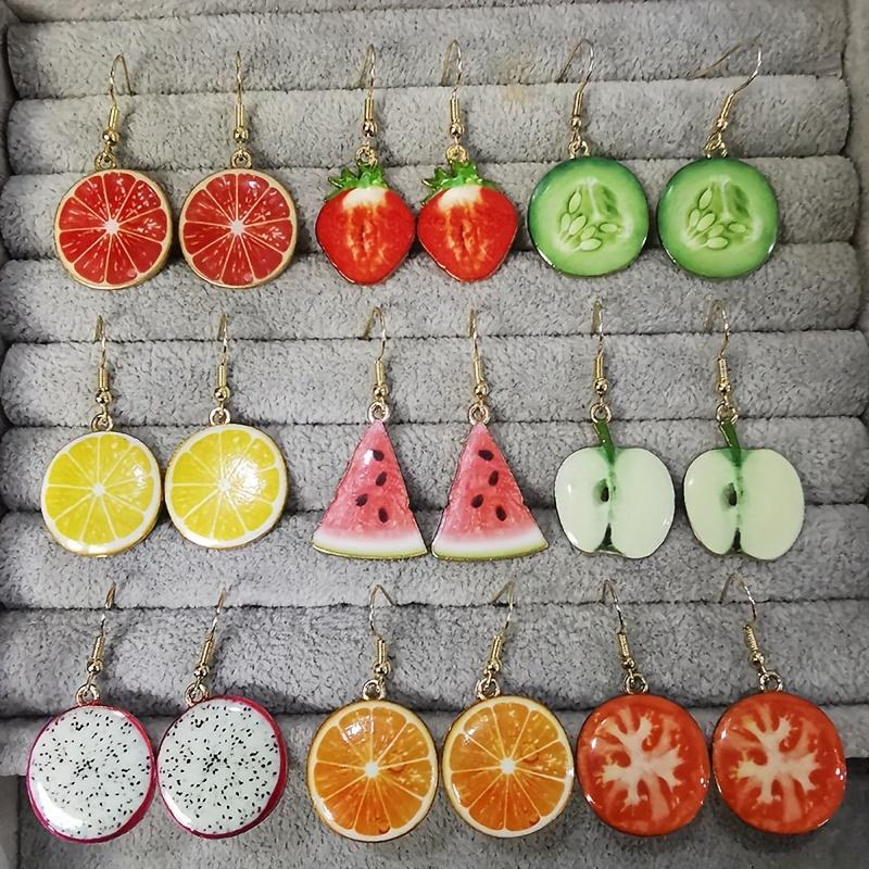 Süße Kreative Imitation Obst Hängende Ohrringe für Damen Mädchen Weiblich Acryl Wassermelone Ohrring Tomate Kiwi Orange Schmuck