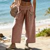 Women High Waisted Palazzo Pants Casual Drawstring Lounge Pants Wide Leg Trousers with Pockets Checkered Print