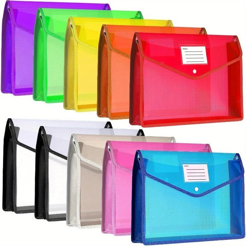 10pcs Plastic File Folder Envelope Expanding File Wallet Organizer Documents Folder with Snap Closure Pocket A4 Waterproof Pouch